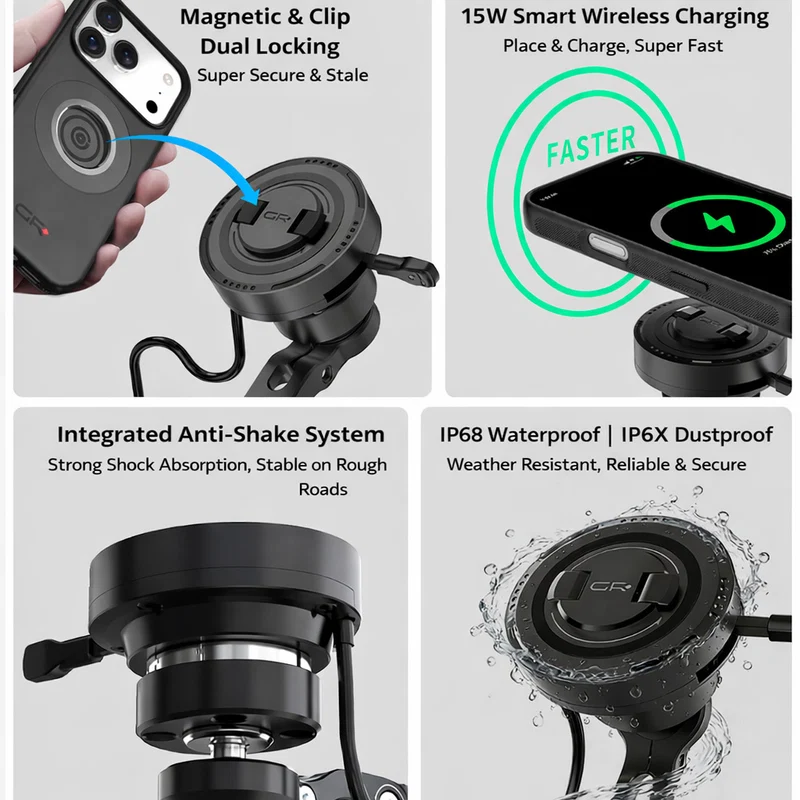 GRxplore - MW65 Wireless Charging Motorcycle Handlebar Mount