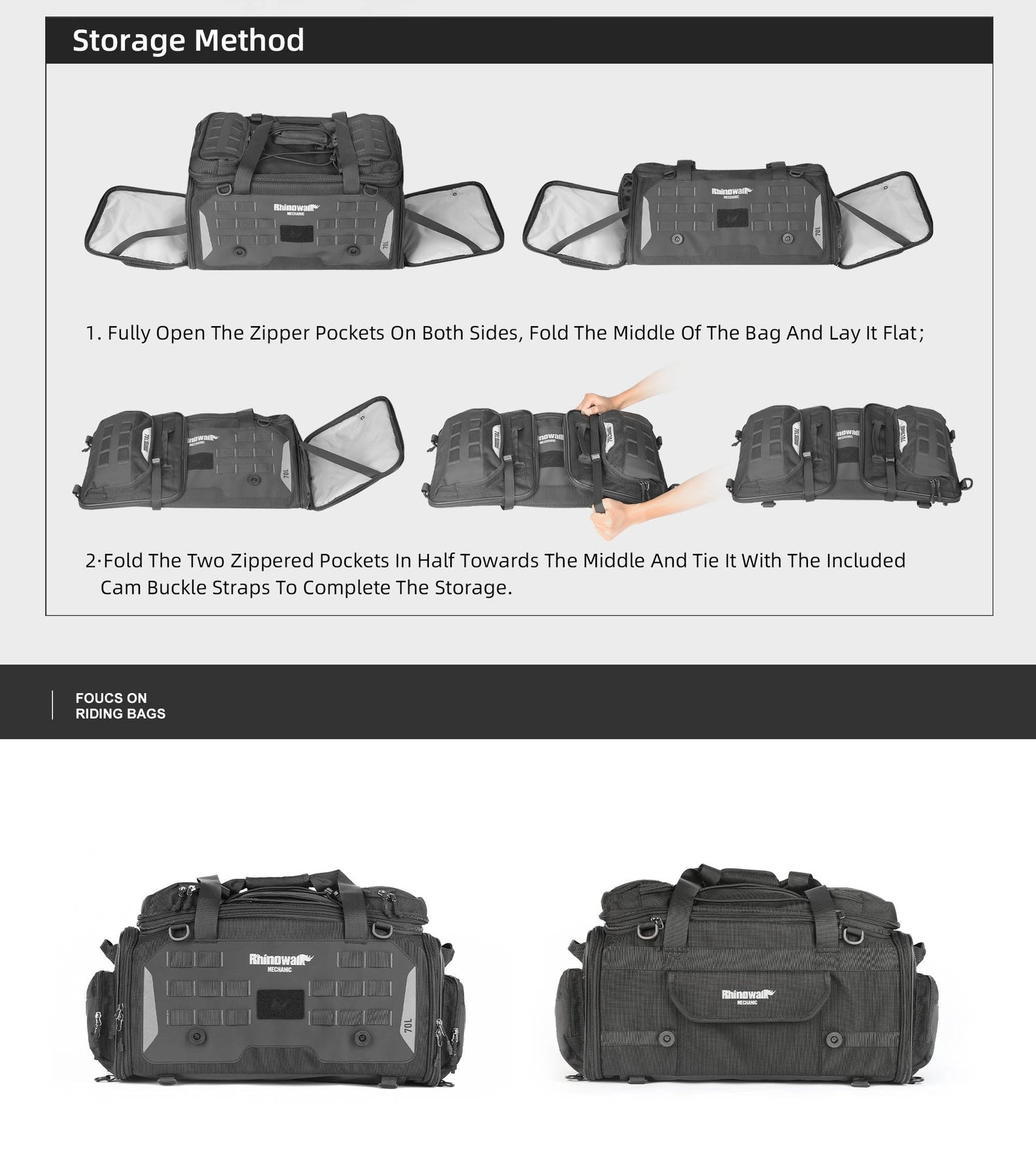 Rhinowalk - Waterproof Touring Seat Bag / Tail Bag - 50L ~ 70L (MJX2003BK)