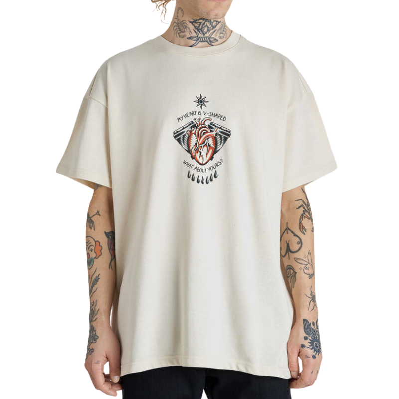 Pando Moto T-Shirt (Oversize) - Classics Heart Raw - White