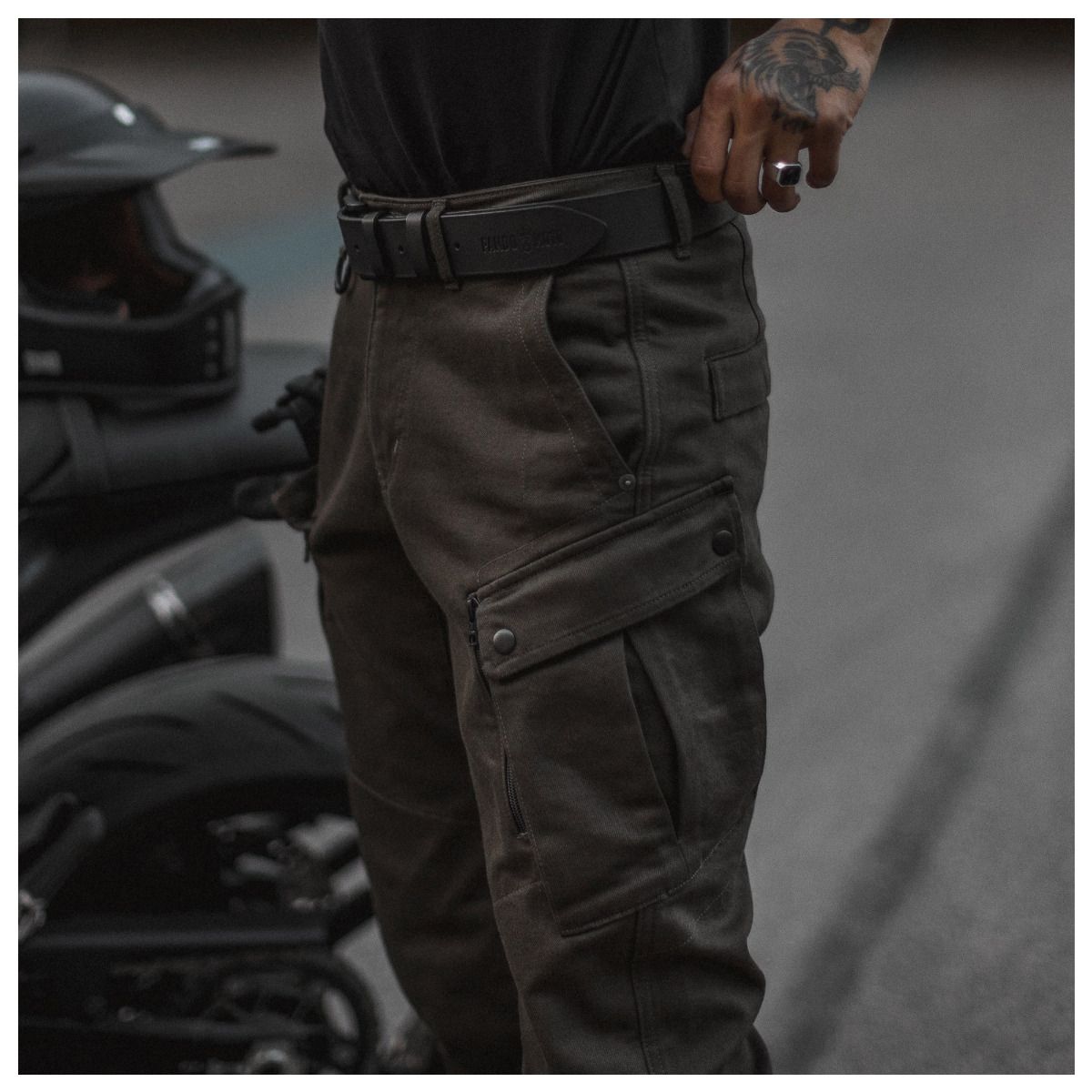 Pando Moto Mark Kev 02 Jeans, Length 32 - Olive Green