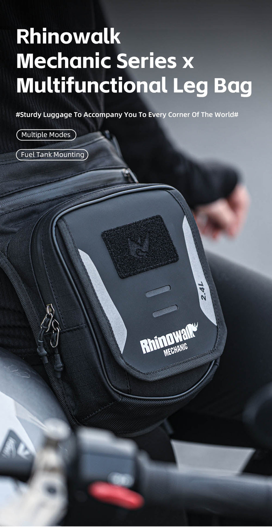 Rhinowalk - Mechanic - 2.4L Motorcycle Waterproof Tank Bag / Leg Bag - Non Magnectic (MJX2008WT)