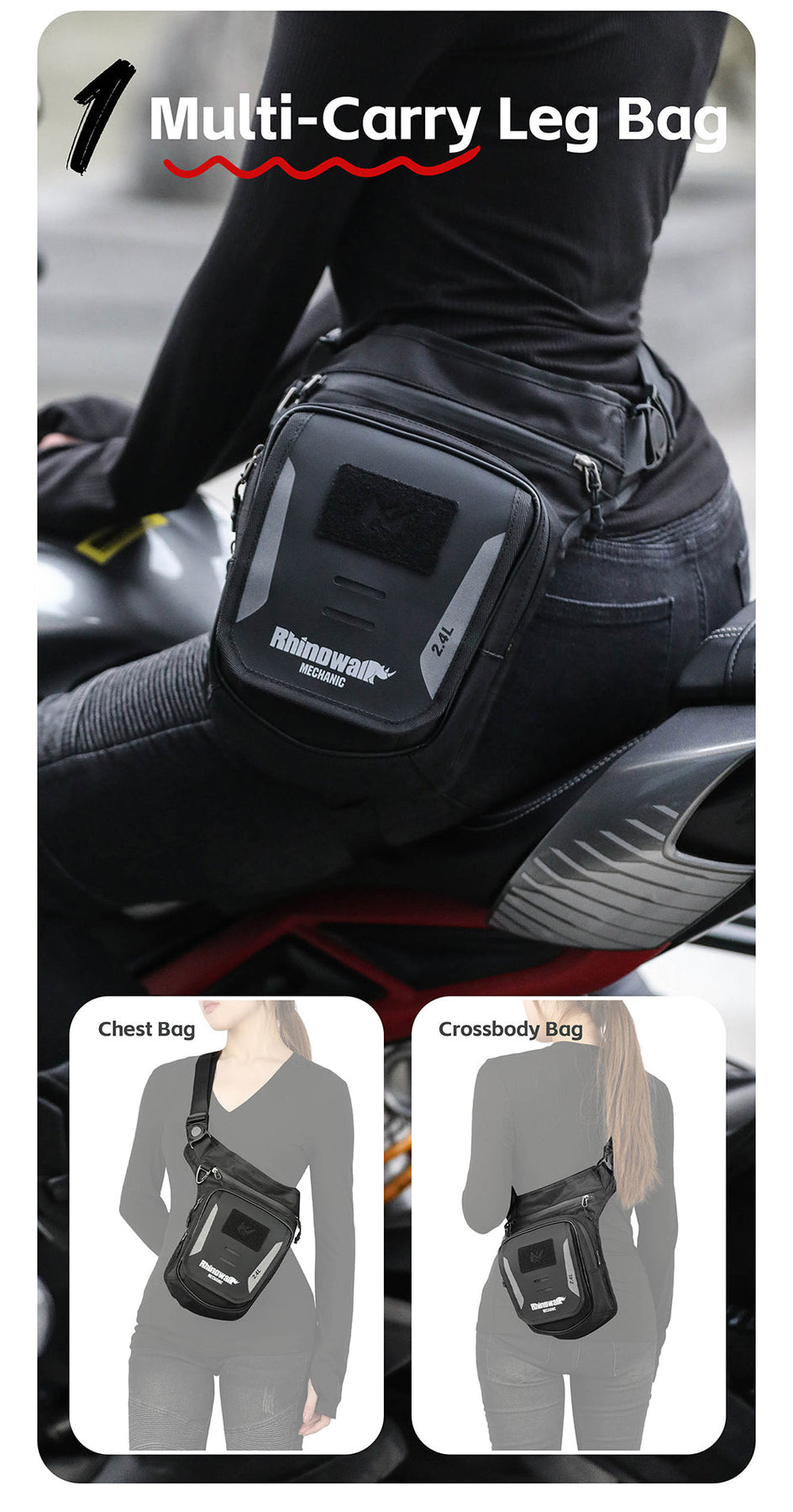 Rhinowalk - Mechanic - 2.4L Motorcycle Waterproof Tank Bag / Leg Bag - Non Magnectic (MJX2008WT)