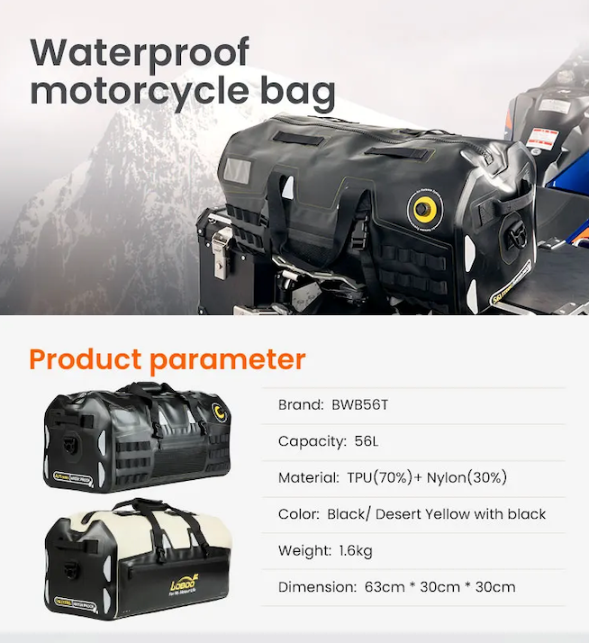 Loboo Waterproof TPU Tail Bag 56L - Desert Yellow Black (BWB56TYL)