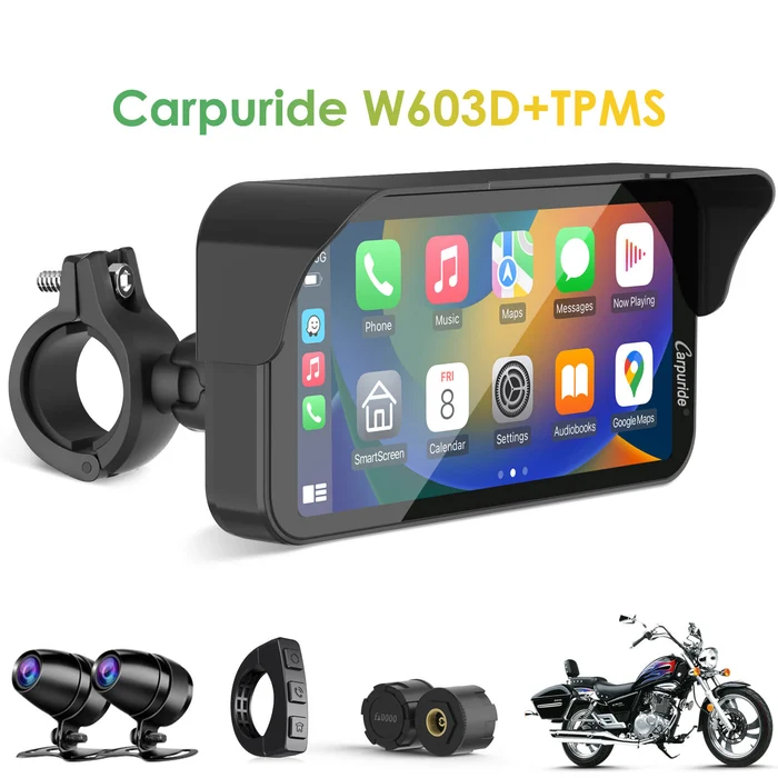 Carpuride - 6.3 inch Waterproof Carplay with HD Dual Camera - W603D + TPMS