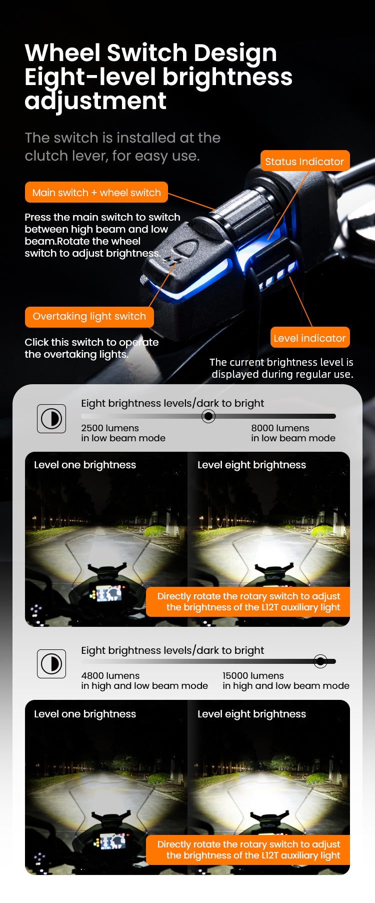Loboo L12T Motorcycle Auxiliary Lights - Ø 73mm - Black