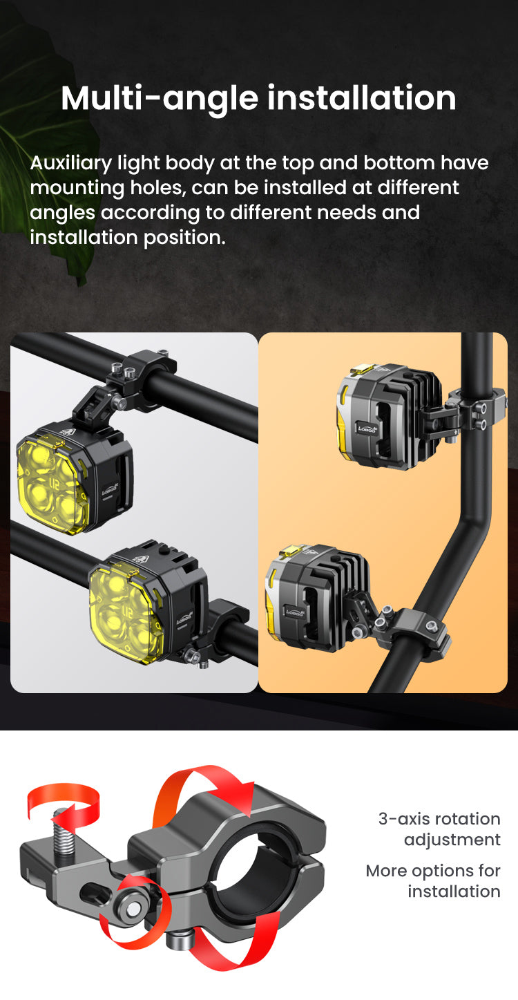 Loboo L12T Motorcycle Auxiliary Lights - Ø 73mm - Black