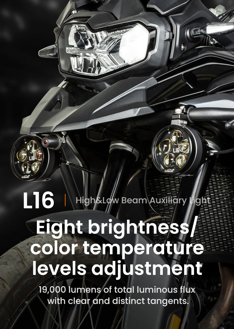 Loboo L16 Motorcycle Auxiliary Lights - Ø 98mm - Black
