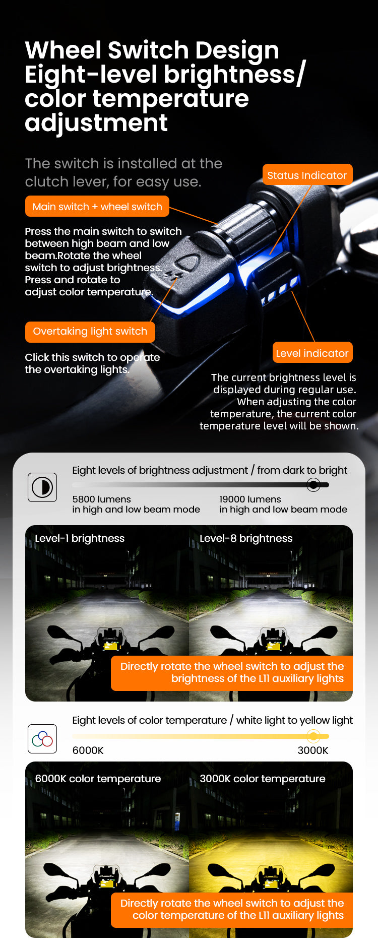 Loboo L16 Motorcycle Auxiliary Lights - Ø 98mm - Black