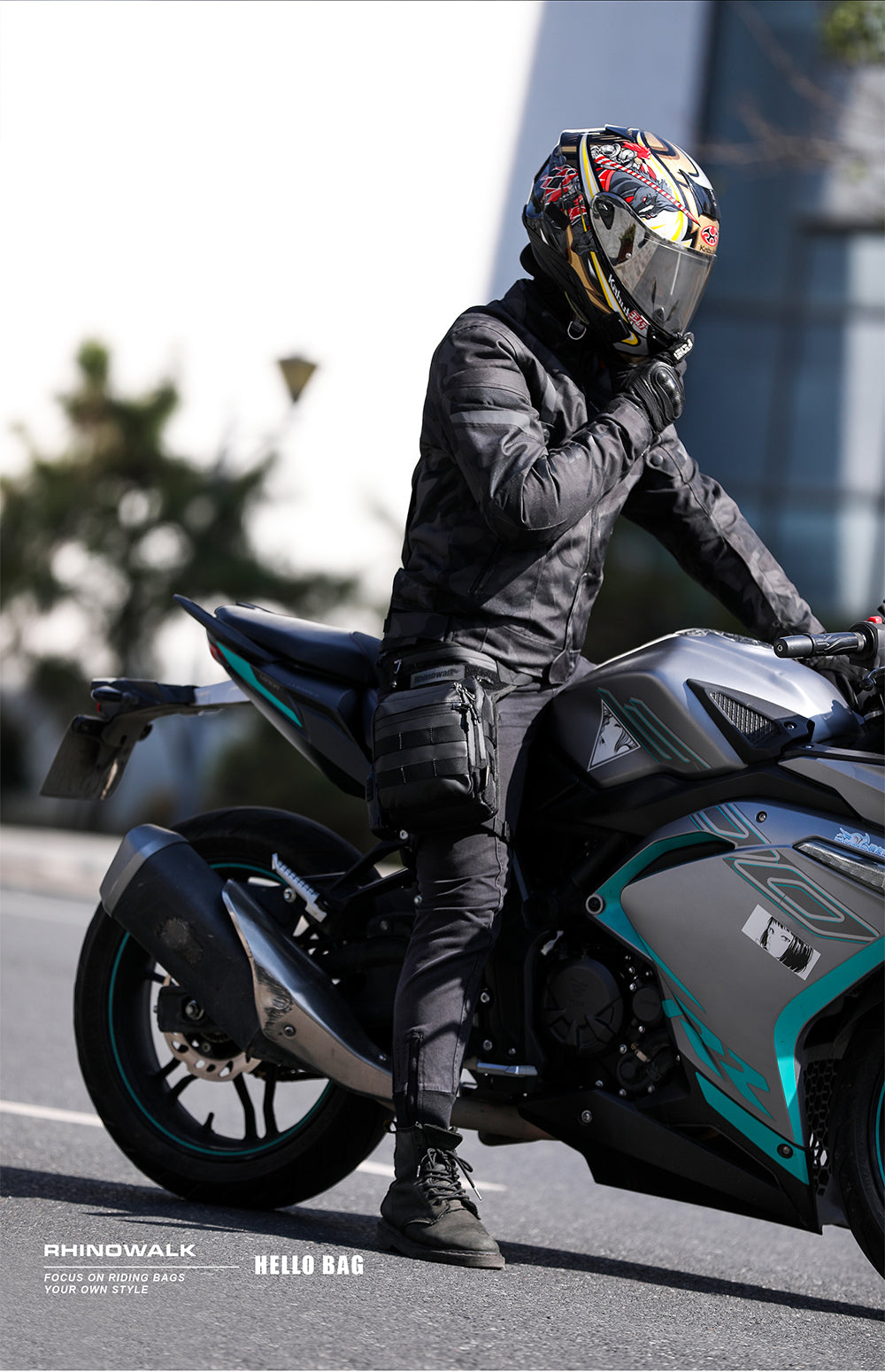 Rhinowalk - Motorcycle Tactical Drop Leg Bag - Black (MT102BK)