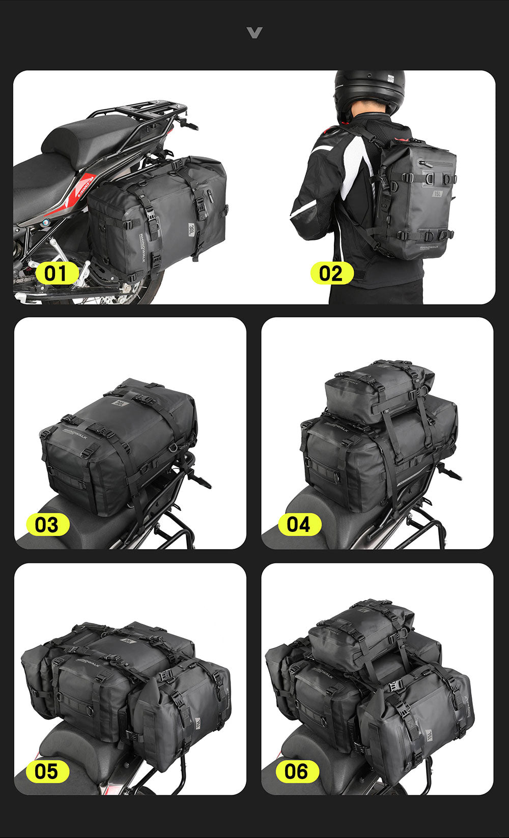 Rhinowalk - Waterproof Modular Motorcycle Packs - 15L - Black Olive (MT2215GR)