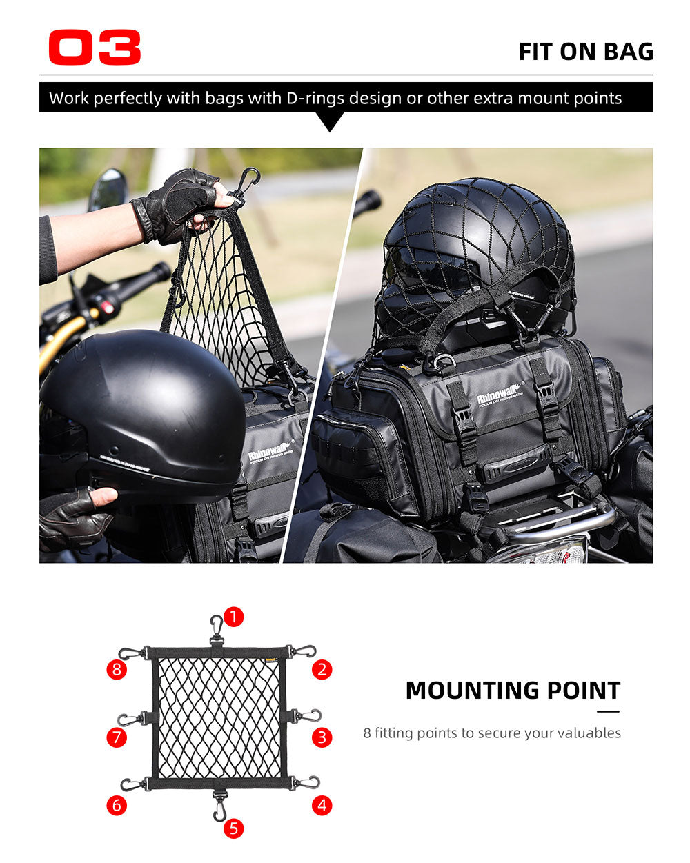 Rhinowalk - Motorcycle Helmet Net - Plastic Hook (MTR003B)