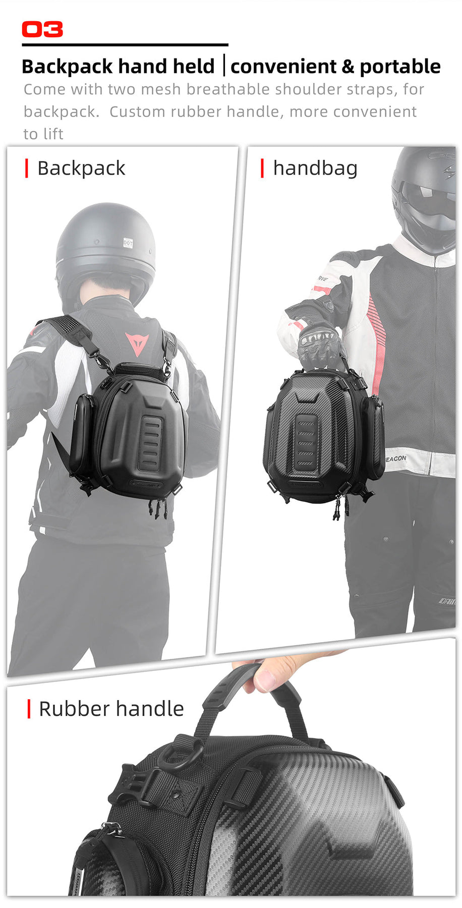 Rhinowalk - Motorcycle Hard Shell Tail Bag - 12L ~ 18L - Carbon Black (MTR4001KC)