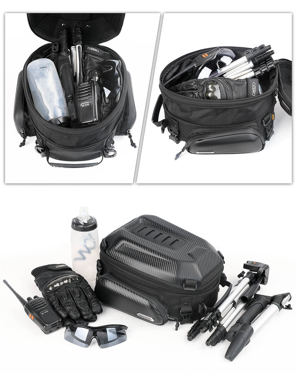 Rhinowalk - Motorcycle Hard Shell Tail Bag - 12L ~ 18L - Carbon Black (MTR4001KC)