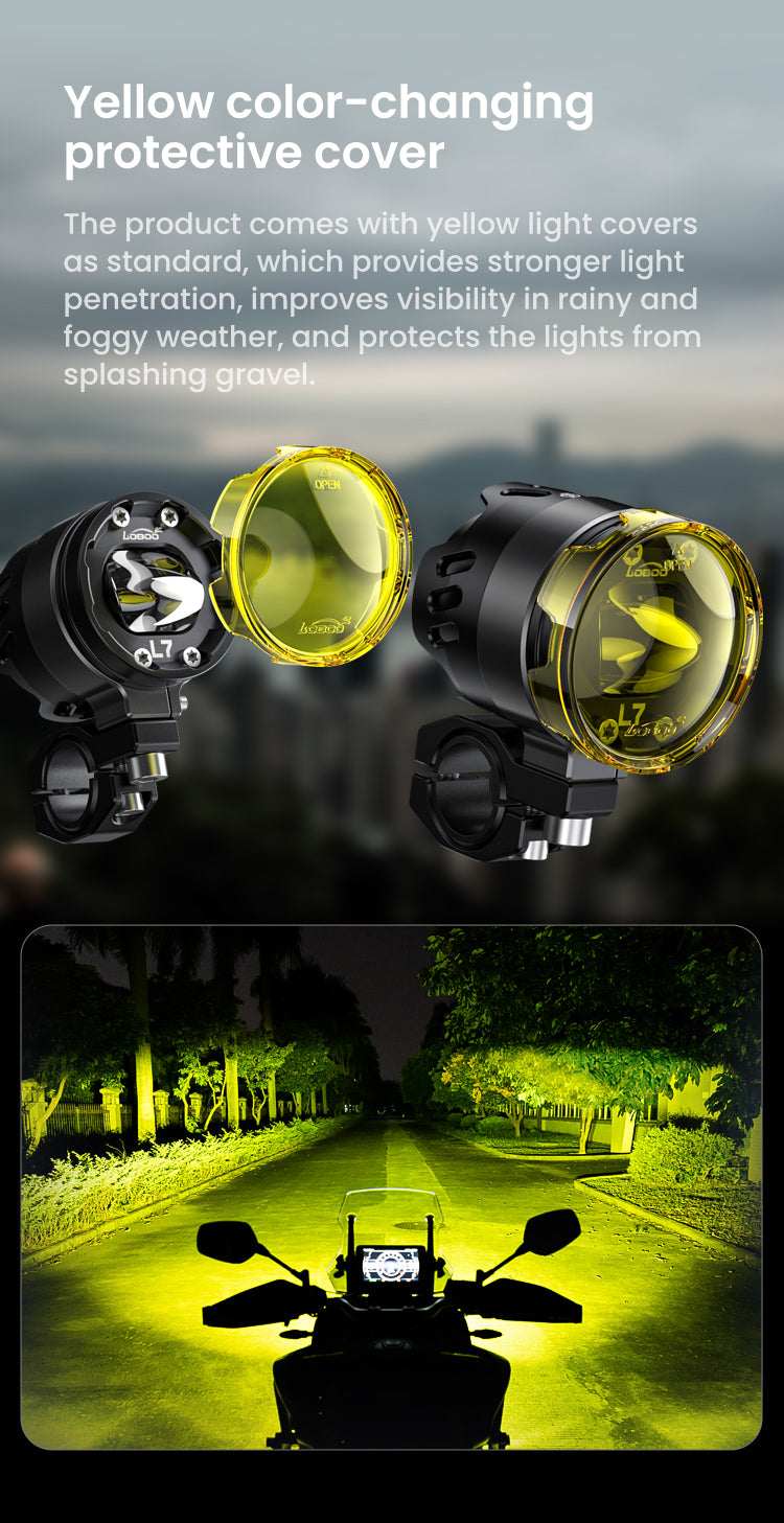 Loboo L7S Motorcycle Auxiliary Lights - Ø 67mm - Black