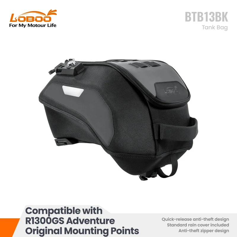 Loboo Motorcycle Tank Bag with Anti-Theft Quick-Release System and Rain Cover, Custom Fit for BMW R1300GS Adventure Original Mounting Points (BTB13BK)