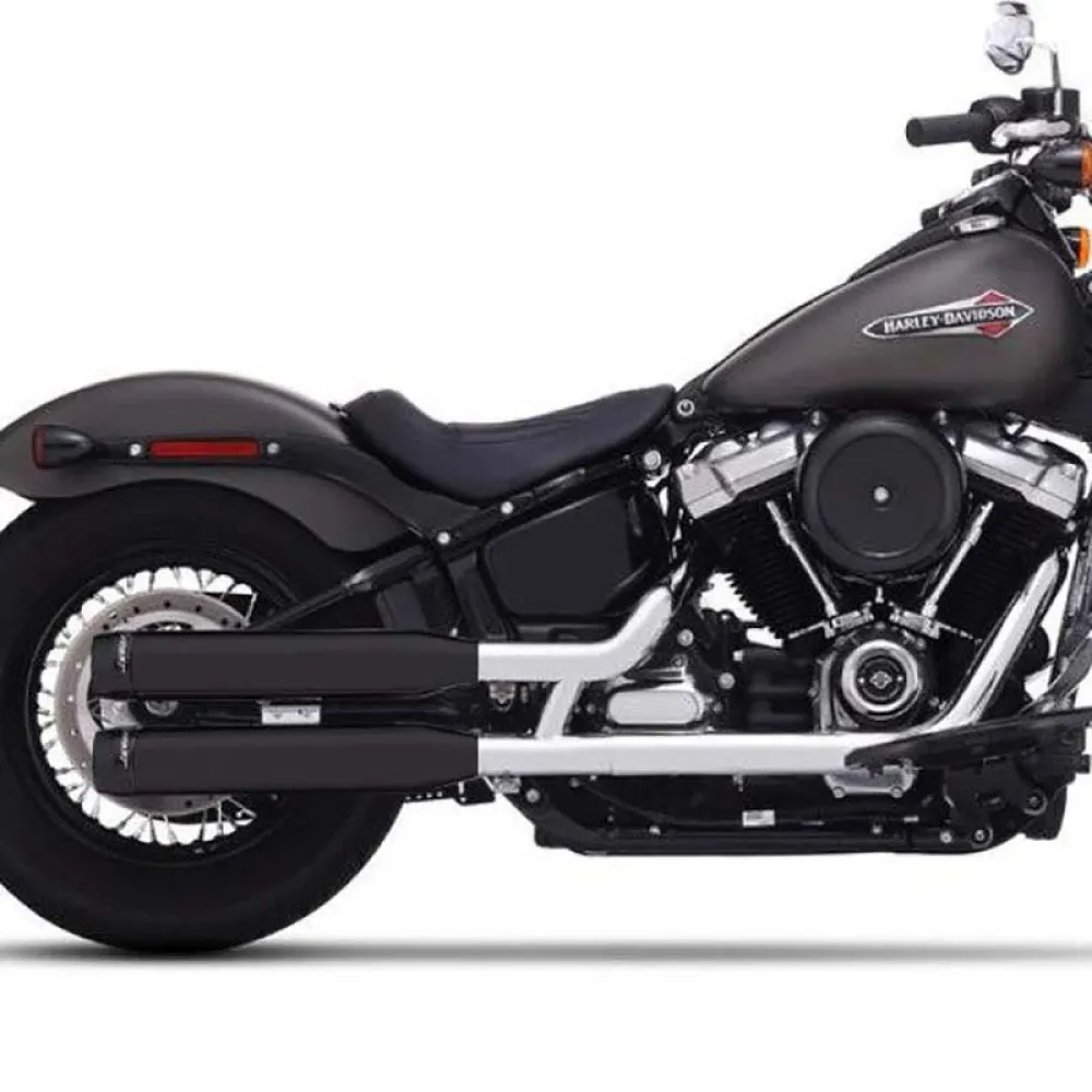 Rinehart Exhaust - Slip-On - 3 1/2" - HD Softail Heritage / Deluxe (2018-2024) - Black / Black End Caps - Motofever