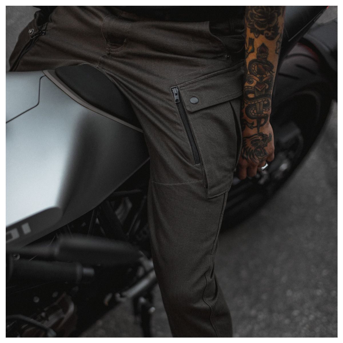 Pando Moto Mark Kev 02 Jeans, Length 30 - Olive Green - Motofever