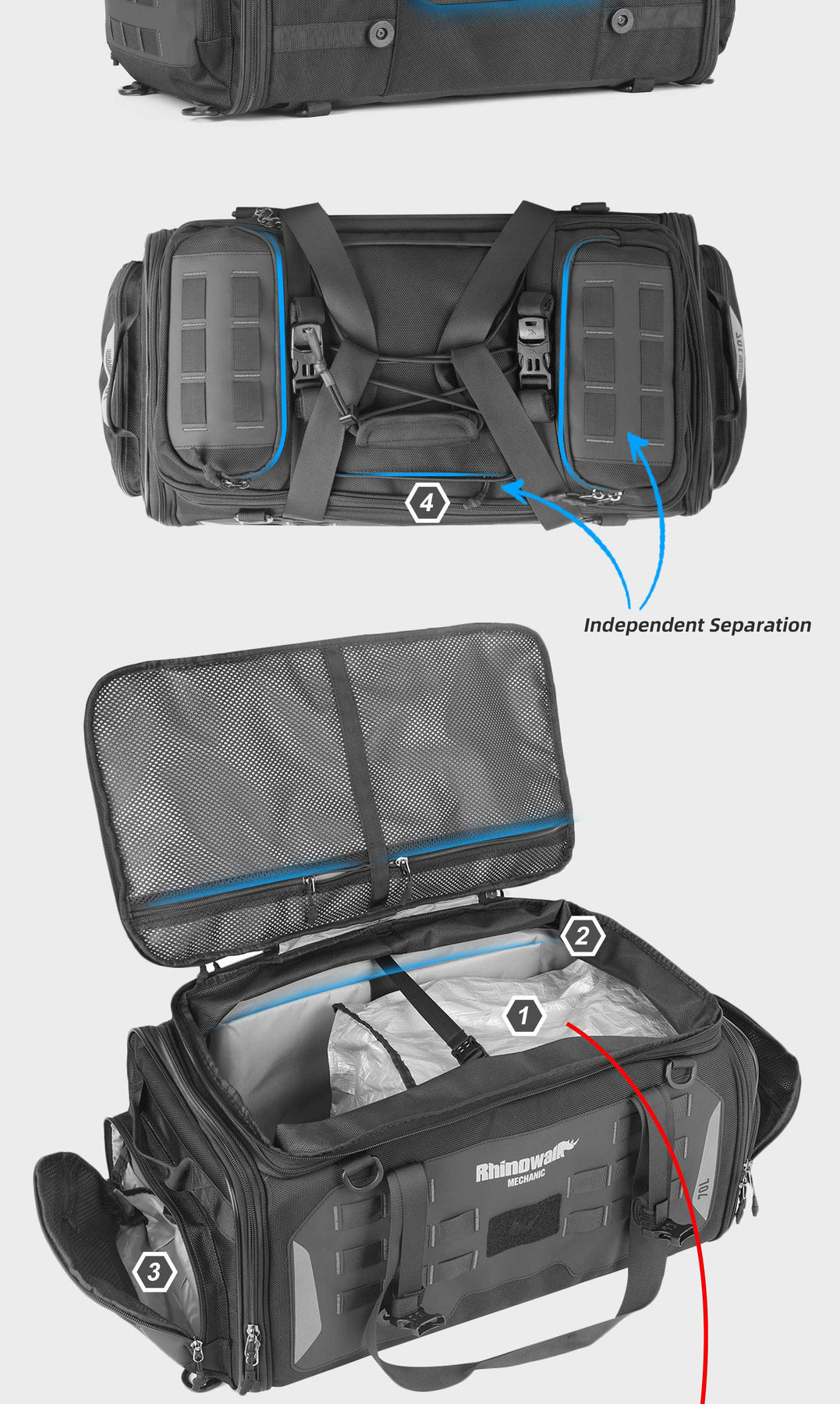 Rhinowalk - Waterproof Touring Seat Bag / Tail Bag - 50L ~ 70L (MJX2003BK)