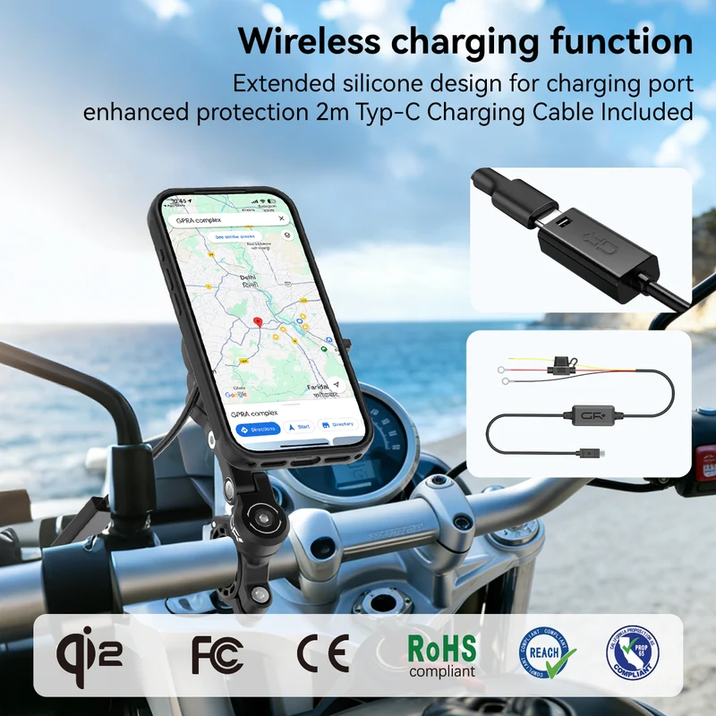 GRxplore - MW65 Wireless Charging Motorcycle Handlebar Mount