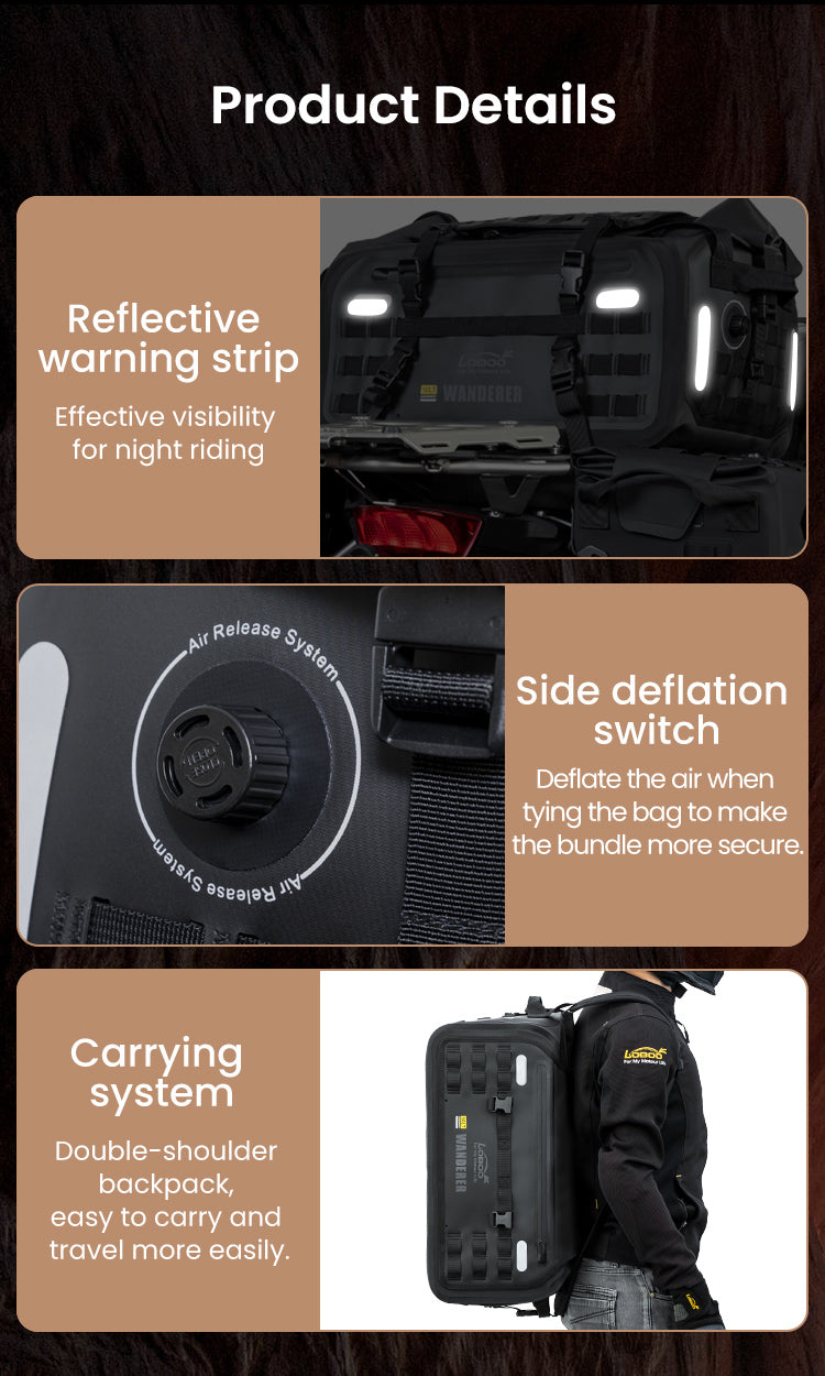 Loboo Wanderer Waterproof TPU Tail Bag- 50L - Black (BWB50T02BK)