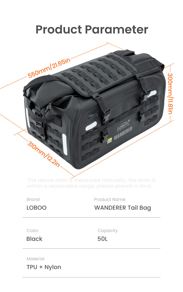 Loboo Wanderer Waterproof TPU Tail Bag- 50L - Black (BWB50T02BK)