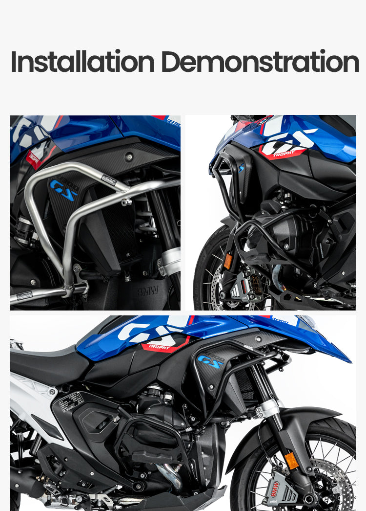Loboo BMW R1300 GS (2023+) Crash Bar (CHG131SXBK_V2) - Upper & Lower with Cylinder Head Protection with Replaceable Cushion - Black - Motofever