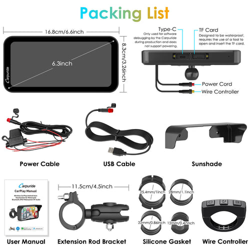 Carpuride - 6.3 inch Waterproof Carplay - W603