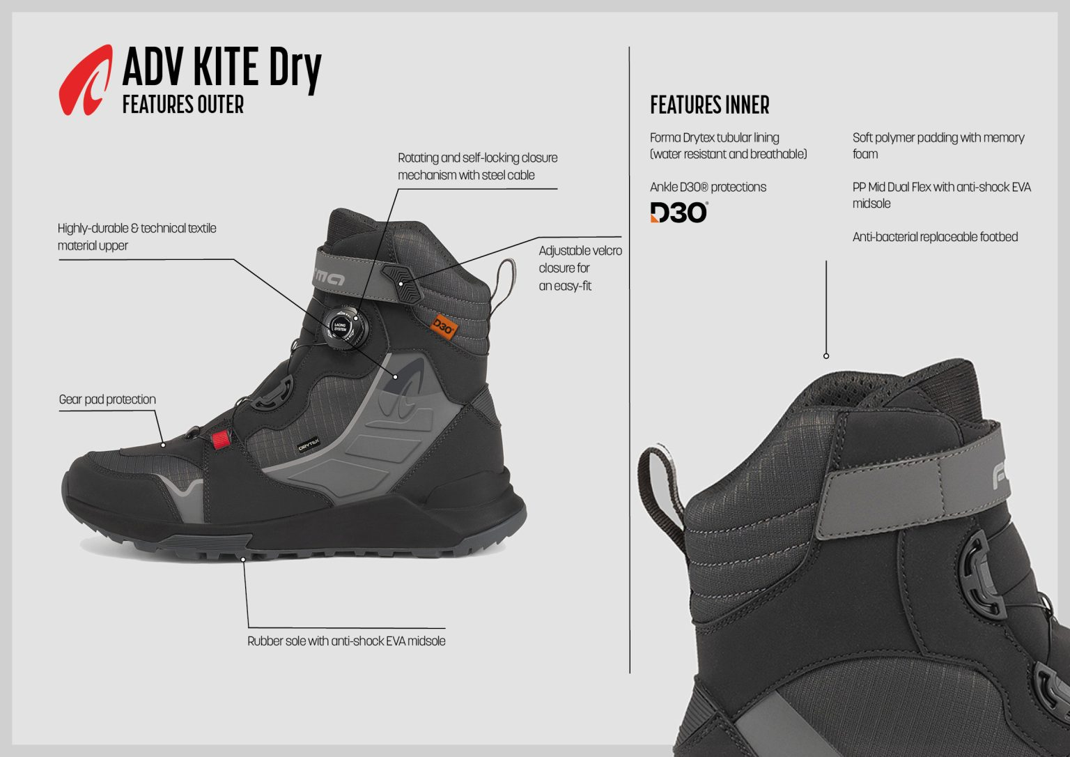 Forma ADV Kite Dry Boots - Black Anthracite