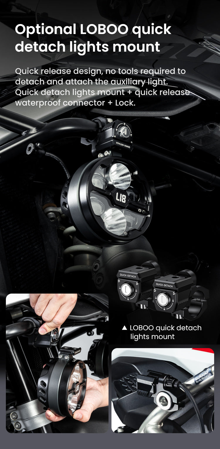 Loboo L18S Motorcycle Auxiliary Lights - Ø 108mm - Black