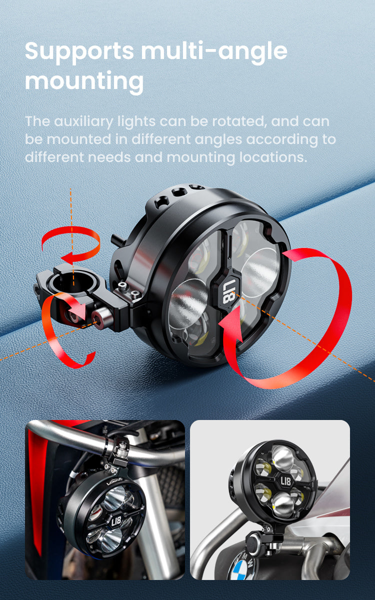 Loboo L18S Motorcycle Auxiliary Lights - Ø 108mm - Black