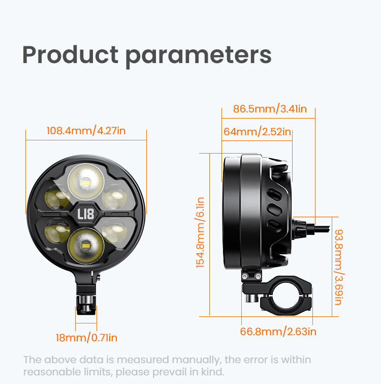 Loboo L18S Motorcycle Auxiliary Lights - Ø 108mm - Black