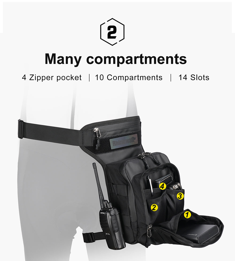 Rhinowalk - Motorcycle Tactical Drop Leg Bag - Black (MT102BK)