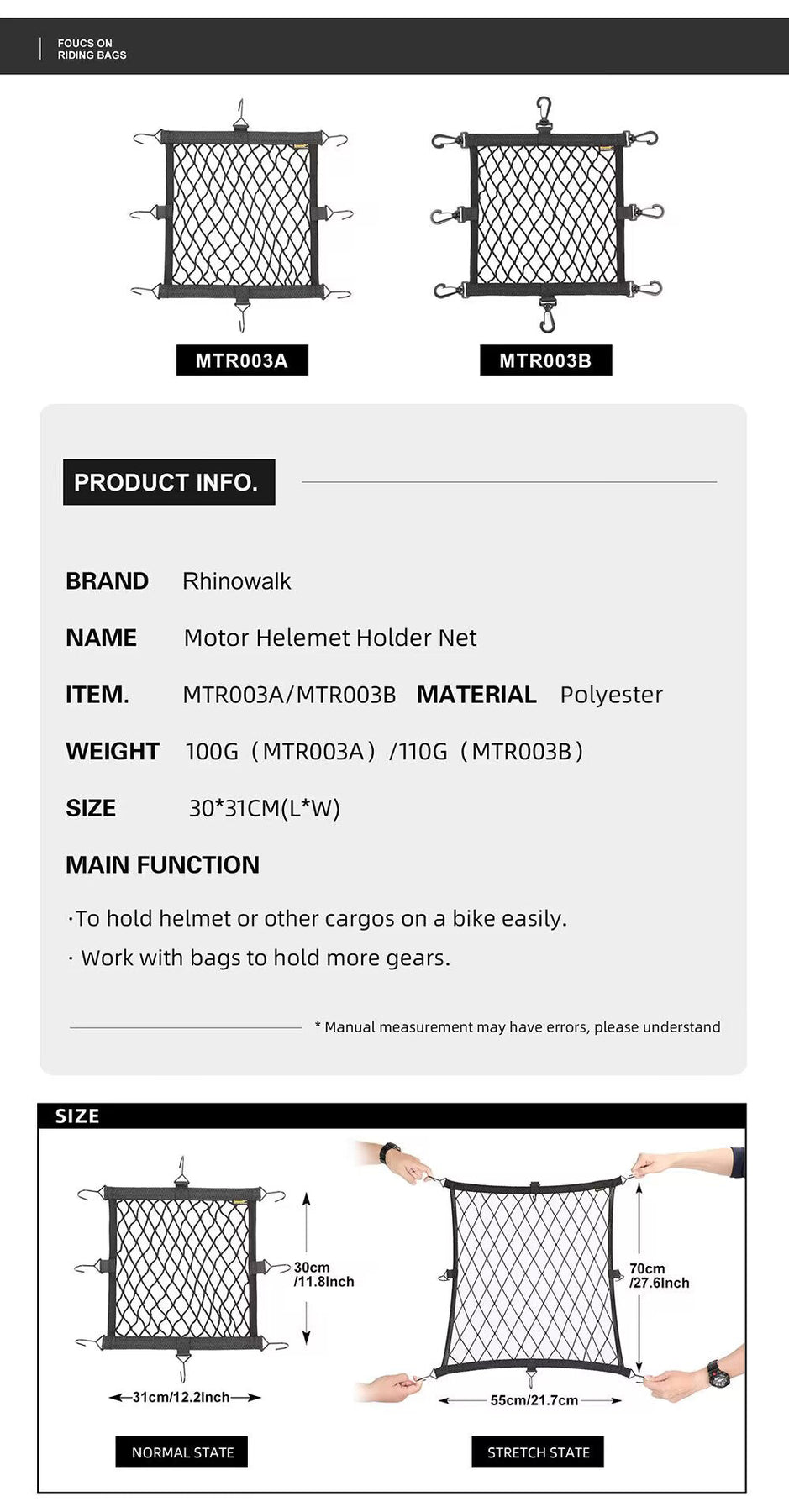 Rhinowalk - Motorcycle Helmet Net - Plastic Hook (MTR003B)