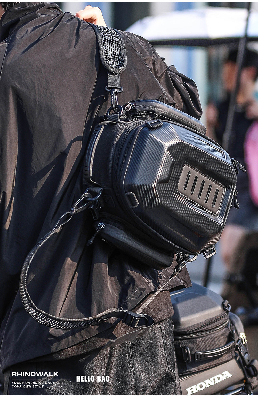 Rhinowalk - Motorcycle Hard Shell Tail Bag - 12L ~ 18L - Carbon Black (MTR4001KC)