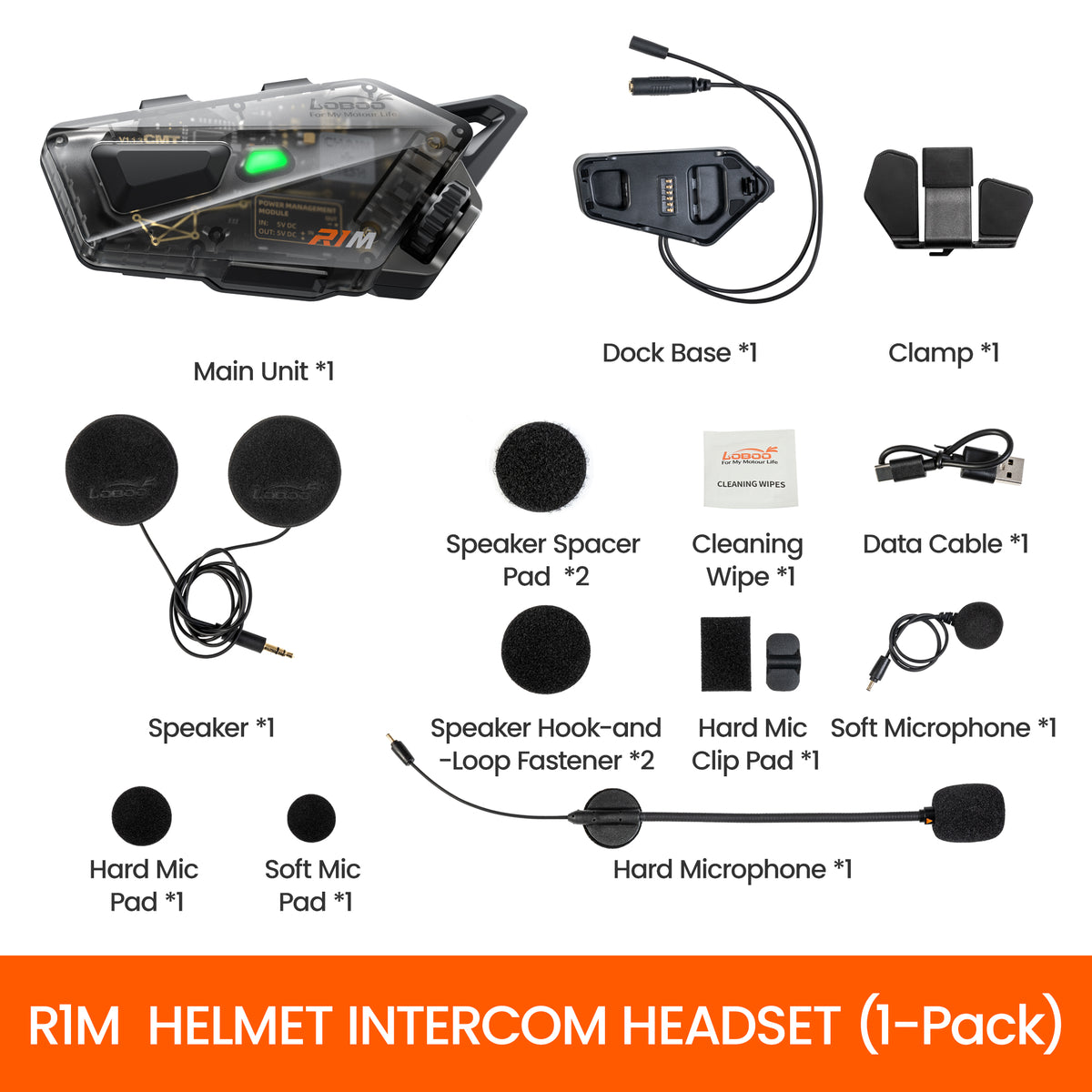 Loboo Helmet Intercom Headset - R1M