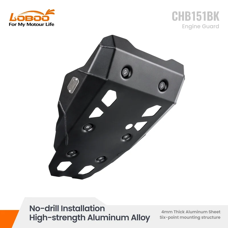 Loboo Aluminum Skid Plate Engine Guard for BMW R1300GS/GSA/RT - No-Drill | 4mm Alloy Bash Plate (CHB151BK)