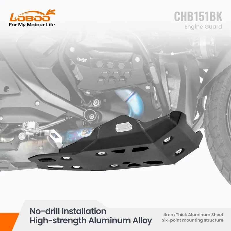 Loboo Aluminum Skid Plate Engine Guard for BMW R1300GS/GSA/RT - No-Drill | 4mm Alloy Bash Plate (CHB151BK)