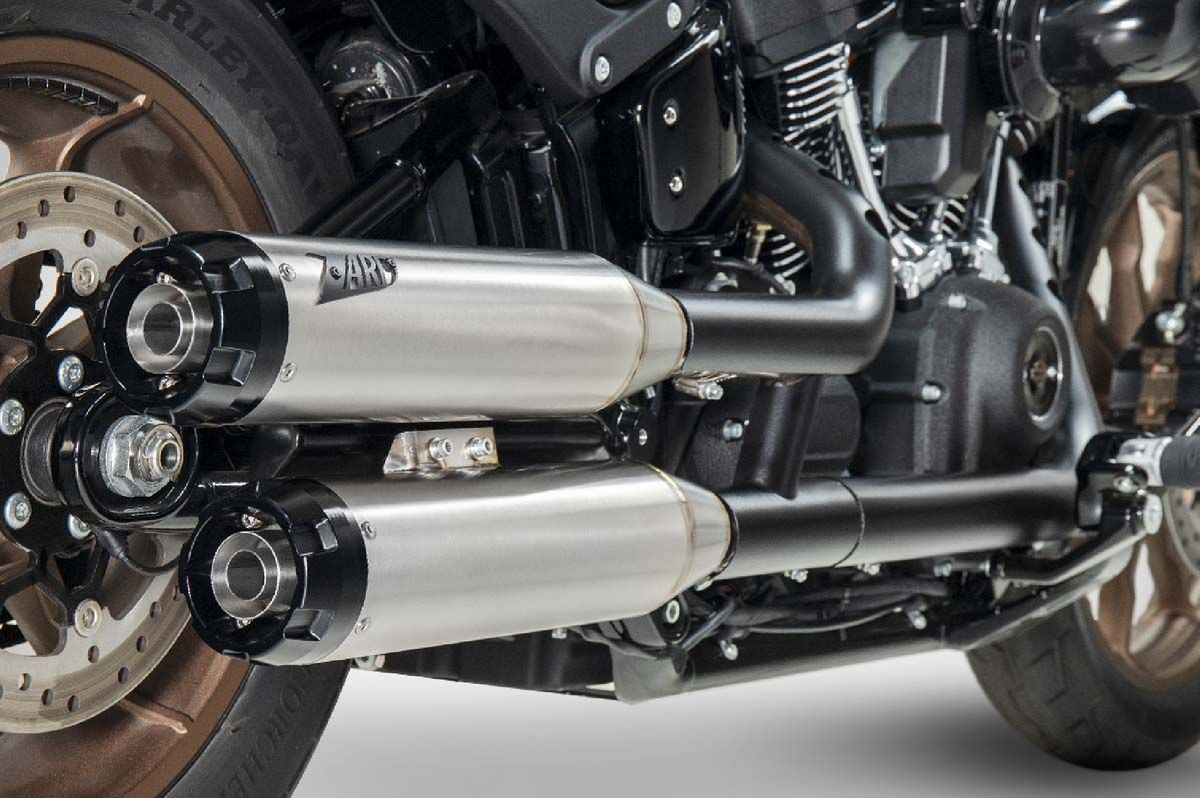 Zard Exhaust - Slip-Ons - OVERLAPPED - HD Softail Fatboy / Breakout (2017+) (Racing) - Stainless Steel - Polished