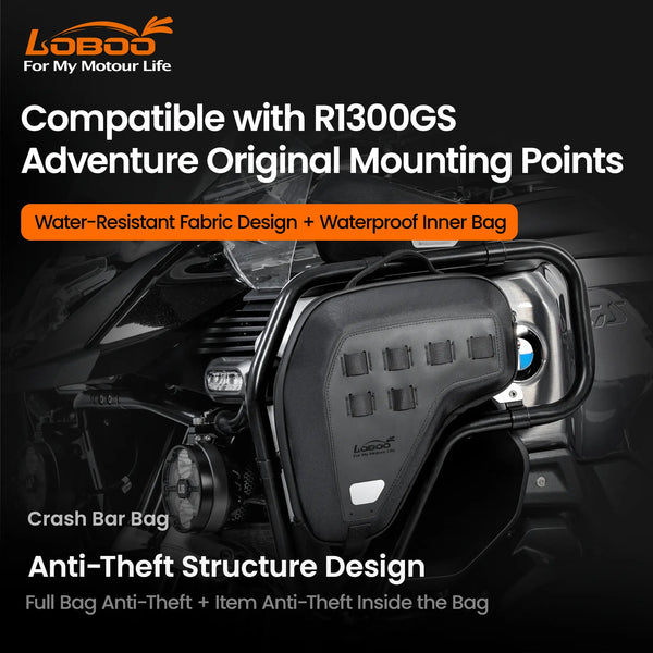 Loboo Eva Hard Shell Crash Bar Bags for BMW R1300 GSA - 5L (BHGB13BK) - Motofever