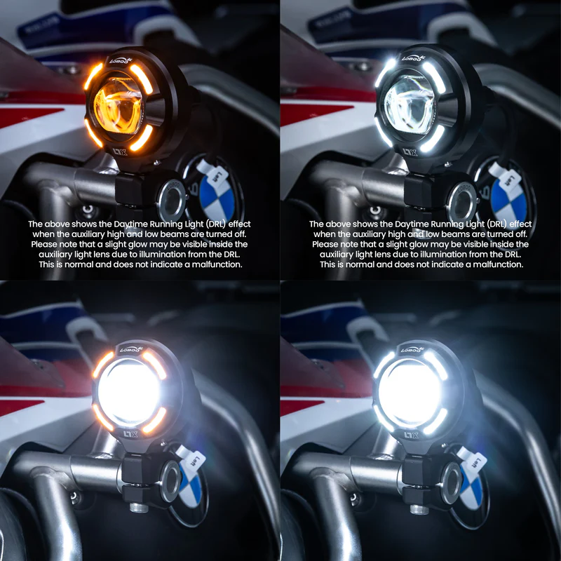 Loboo L7X Motorcycle Auxiliary Lights with DRL - Ø 67mm - Black