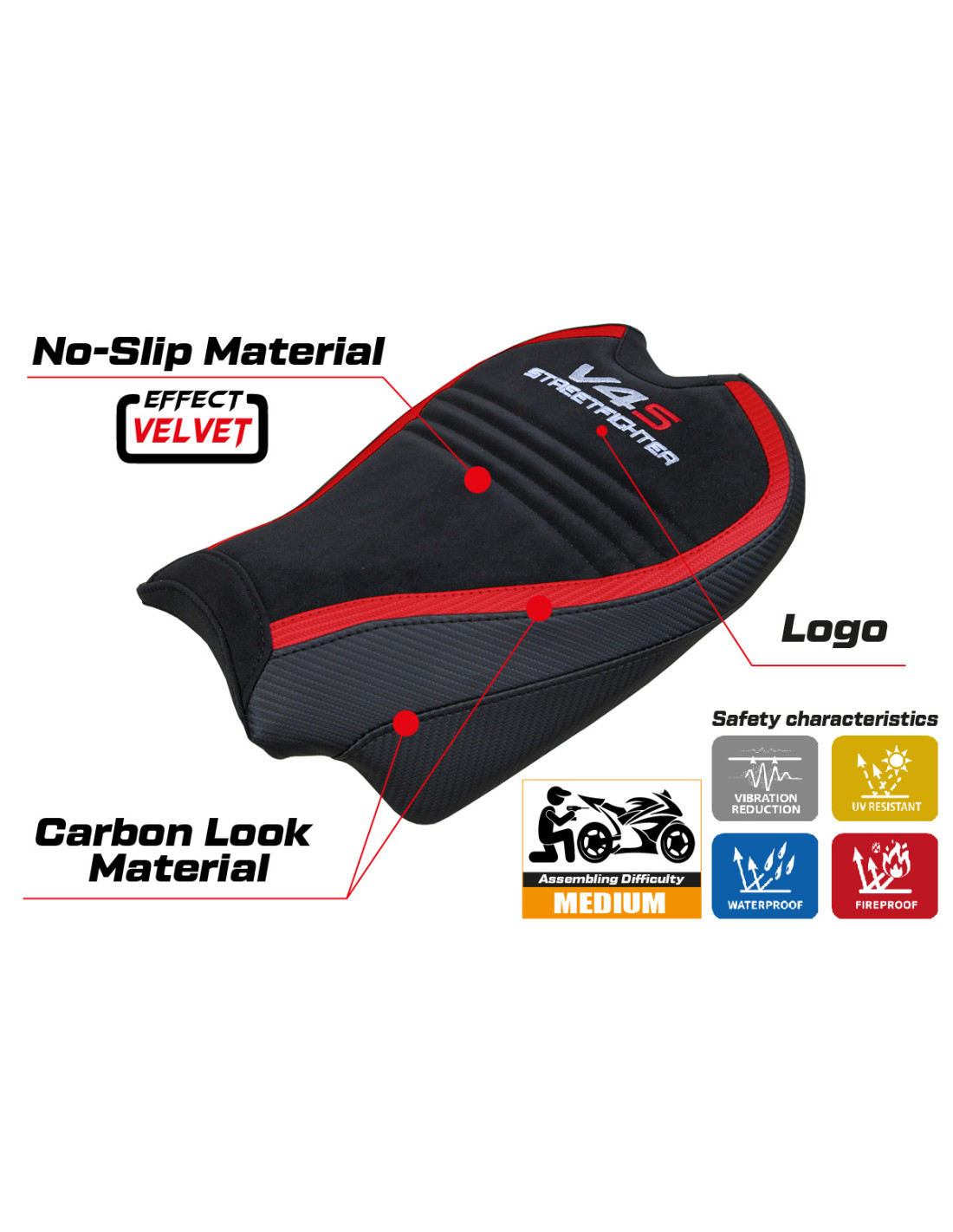 TPZ Italia - Seat Covers - Ducati Streetfighter V4 (2020-2024)- Rider - Areion Velvet Special Edition